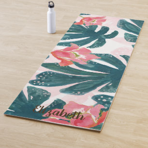 Tropical Palm Leaves,Hibiskus - Personalised Yoga Mat