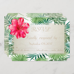 Tropical Palm Leaves,Hibiskus  Wedding  RSVP Card