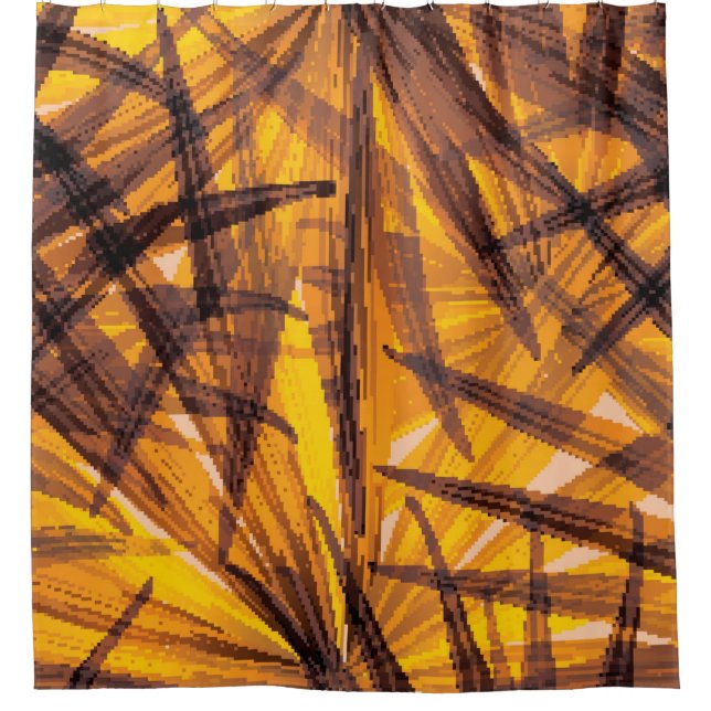 Tropical palm leaves illustration pattern shower curtain (Front)