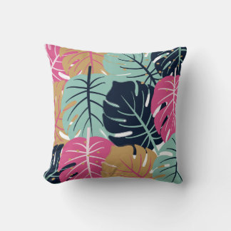 Tropical Palm Leaves in Pink & Blue | Decorative Cushion