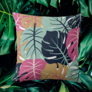 Tropical Palm Leaves in Pink & Blue   Decorative  Cushion