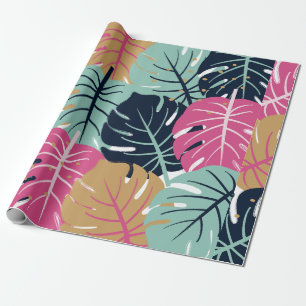 Tropical Palm Leaves in Pink & Blue Wrapping Paper