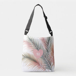 Tropical Palm Leaves Initials  Crossbody Bag