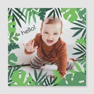 Tropical palm leaves jungle hello text