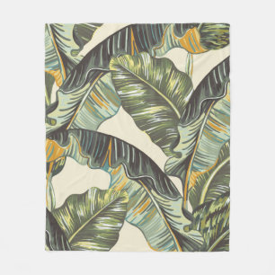 Tropical palm leaves, jungle leaf seamless vintag fleece blanket