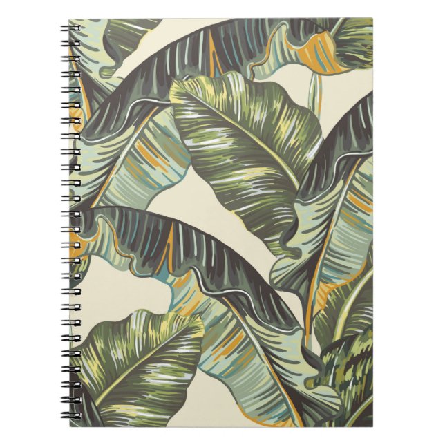 Tropical palm leaves,  jungle leaf seamless vintag notebook (Front)