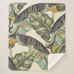 Tropical palm leaves, jungle leaf seamless vintag sherpa blanket