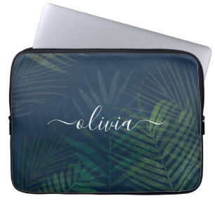 Tropical Palm Leaves Laptop Sleeve – Dark Green 