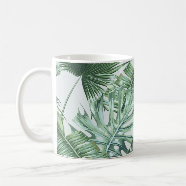 Tropical palm leaves, monstera, banana leaf, jungl coffee mug (Left)