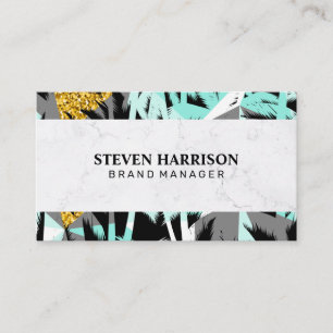 Tropical Palm Leaves Natural Marble Business Card