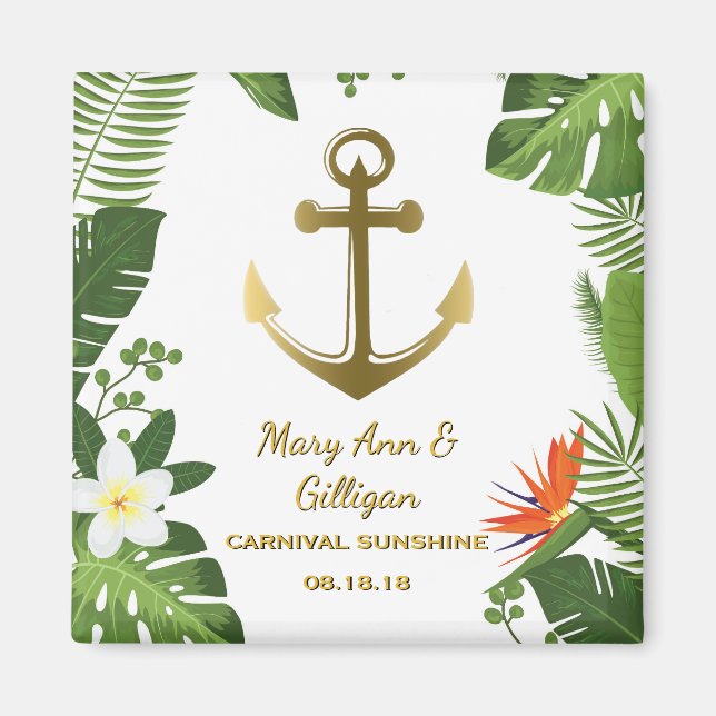 Tropical Palm Leaves Nautical Anchor Wedding Favou Magnet (Front)