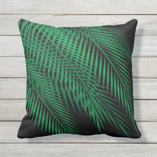 Tropical Palm Leaves on Black - Outdoor Cushion