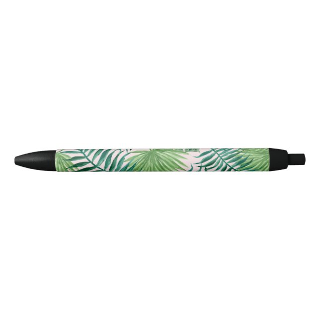 Tropical Palm Leaves on Blush Pink Background Black Ink Pen (Front)