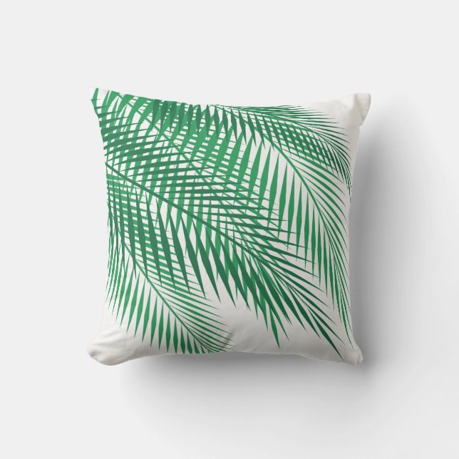 Tropical Palm Leaves on White - Outdoor Cushion (Front)