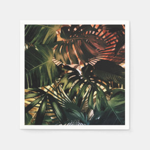 Tropical Palm Leaves Parrots Green Napkin