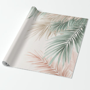 Tropical Palm Leaves Pastel Pink Green Blue  Wrapping Paper