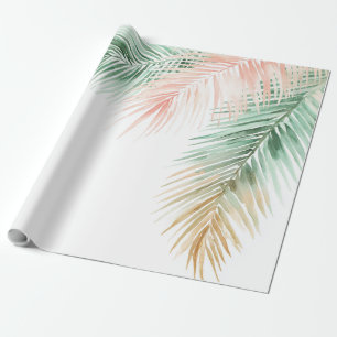 Tropical Palm Leaves Pastel Pink Green Blue  Wrapping Paper
