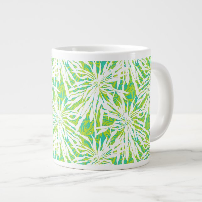 Tropical Palm Leaves Pattern Large Coffee Mug (Front Right)