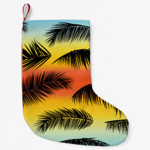 Tropical palm leaves pattern small christmas stocking