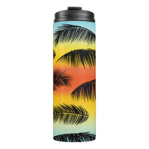 Tropical palm leaves pattern thermal tumbler