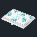 Tropical palm leaves pattern turquoise and white business card holder<br><div class="desc">Elegant and modern turquoise-blue tropical palm leaves pattern. White background accented with small dots in colour of leaves.
Interior design sample template. Please email the designer if you need any assistance customising this design or any designs on Zazzle.
It is always free and timely with ArtOnWear designers.</div>