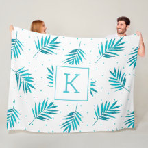 Tropical palm leaves pattern white and blue-green