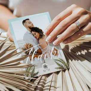 Tropical Palm Leaves Photo Palm Tree Monogram Thank You Card