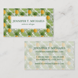 Tropical Palm Leaves & Pineapples   Add Your Name Business Card