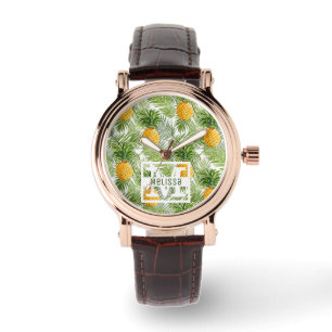 Tropical Palm Leaves & Pineapples   Add Your Name Watch