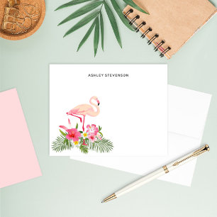 Tropical Palm Leaves Pink Flamingo Custom Name Card