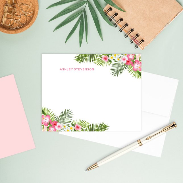 Tropical Palm Leaves Pink Personalised Name Summer Card (Creator Uploaded)