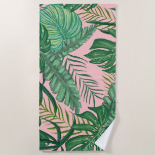 Tropical Palm Leaves Pink Weekend Beach Towel