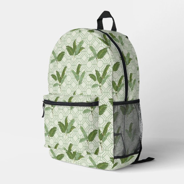 Tropical Palm Leaves Printed Backpack (Back Corner Right)