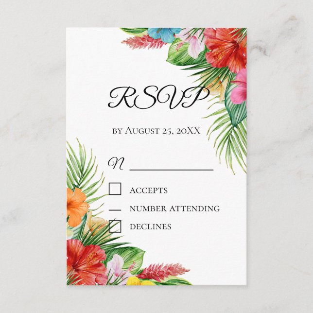 Tropical Palm Leaves RSVP Card | Summer Destinatio (Front)