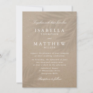 Tropical Palm Leaves Sand Wedding Invitation