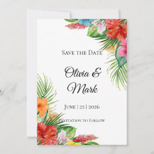 Tropical Palm Leaves Save the Date   Modern Summer Invitation