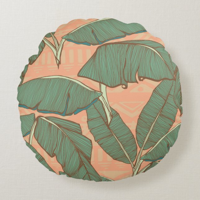 Tropical palm leaves seamless background round cushion (Front)