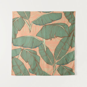 Tropical palm leaves seamless background tapestry