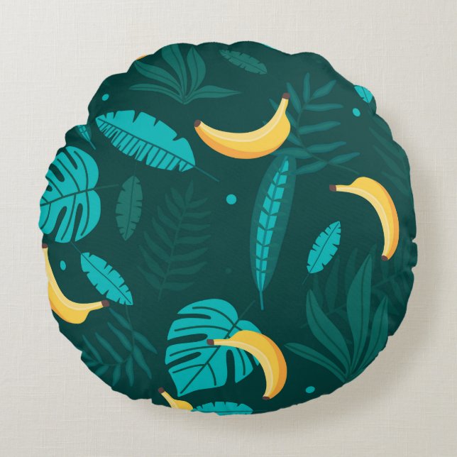Tropical palm leaves Seamless pattern. Banana leav Round Cushion (Front)