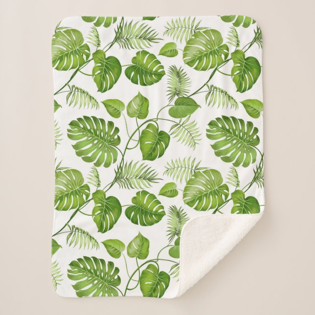 Tropical Palm Leaves Sherpa Blanket (Front)