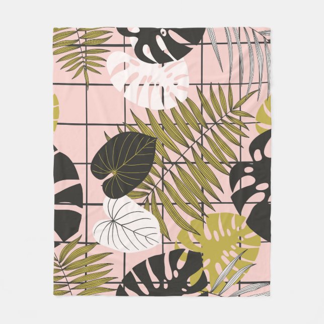 Tropical palm leaves, stylish summer. fleece blanket (Front)