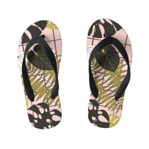 Tropical palm leaves, stylish summer. kid's jandals
