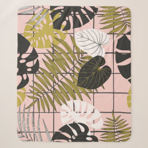 Tropical palm leaves, stylish summer. sherpa blanket