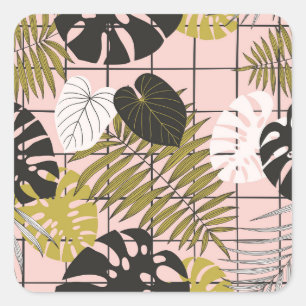 Tropical palm leaves, stylish summer. square sticker