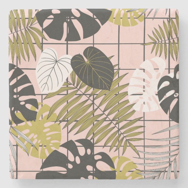 Tropical palm leaves, stylish summer. stone coaster (Front)