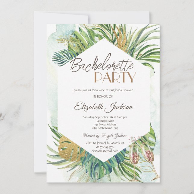 Tropical Palm Leaves Summer Bachelorette  Invitation (Front)