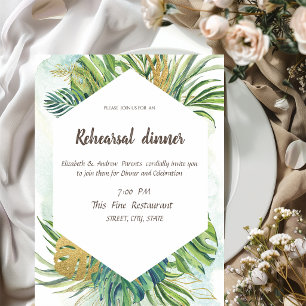 Tropical Palm Leaves Summer  Rehearsal Dinner  Invitation