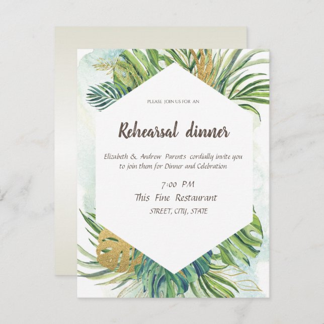 Tropical Palm Leaves Summer  Rehearsal Dinner  Invitation (Front/Back)