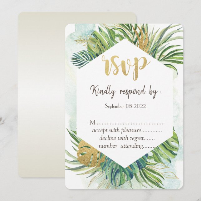 Tropical Palm Leaves Summer  RSVP  Invitation (Front/Back)