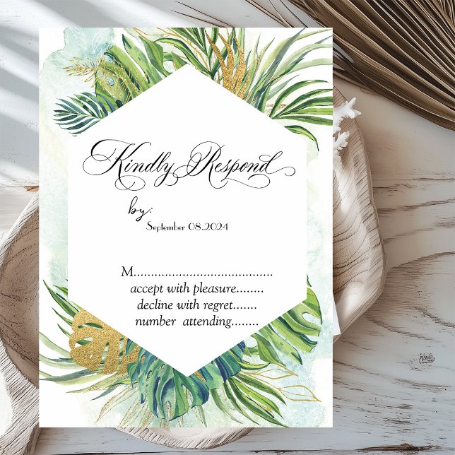 Tropical Palm Leaves Summer RSVP  Invitation (Creator Uploaded)